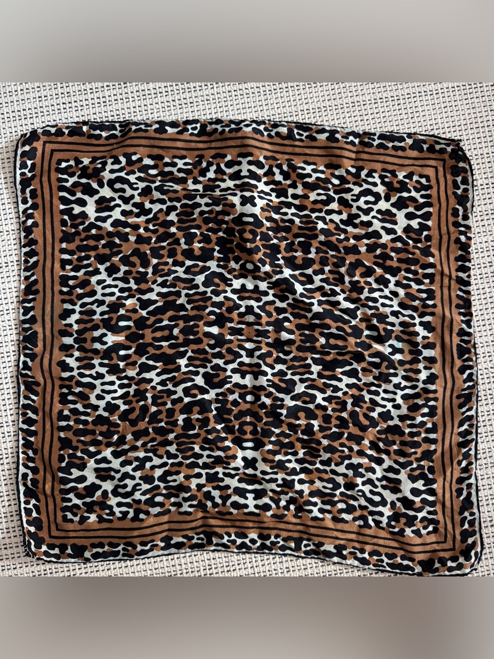 Vintage Handsewn Leopard Print Square Scarf